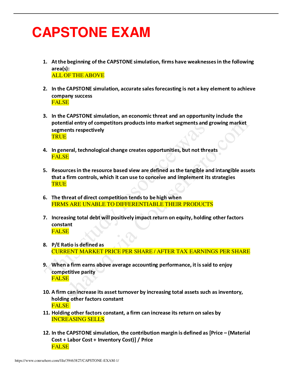 Preview image for MGMT 4300 >CAPSTONE EXAM | University of Texas | Download To Score An A